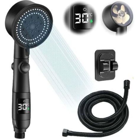 Pommeau de douche intelligent à économie d'eau - Affichage de la température - 5 modes - Flexible de 2 m - Fixation adhésive (1/4)