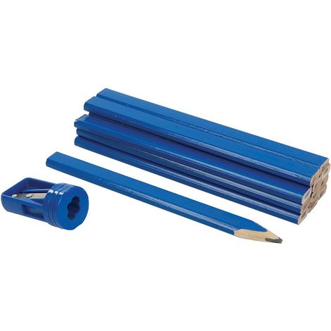 Silverline – Lot de 12 crayons de menuisier ovale – Mine douce pour bois, brique et pierre – Taille-crayon inclus – Traçage précis (1/3)