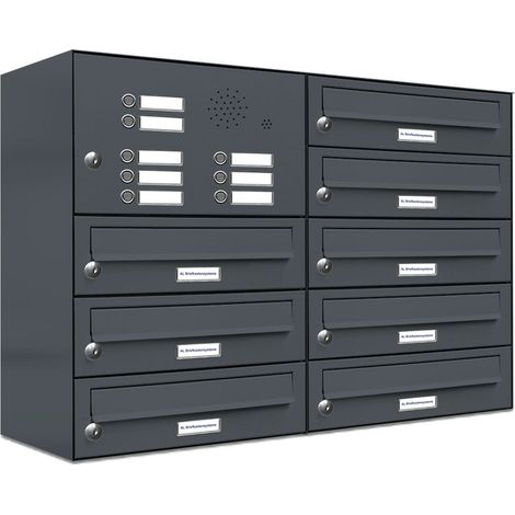 8er Briefkasten Anlage Aufputz - Wandmontage RAL 7016 Anthrazit Klingel (1/5)