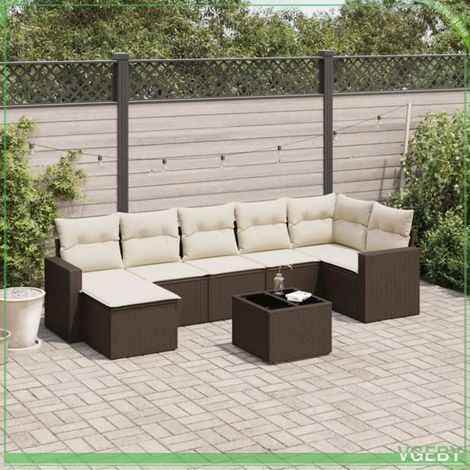 Salon de jardin - Modèle 3219283 - Résine tressée marron - Modulaire 8 places - Coussins déhoussables (1/3)
