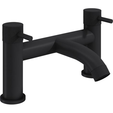 Round Deck Mounted Bath Filler Tap with Industrial Style Detailing - Black