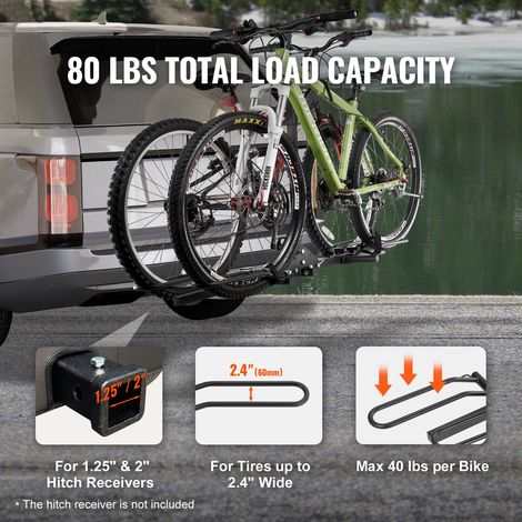 Porte-vélo attelage plateforme 2 vélos, acier 80 lbs max, récepteur 1.25/2 pouces, basculant pliable, pneus 2.4" , auto SUV camion caravane (1/5)