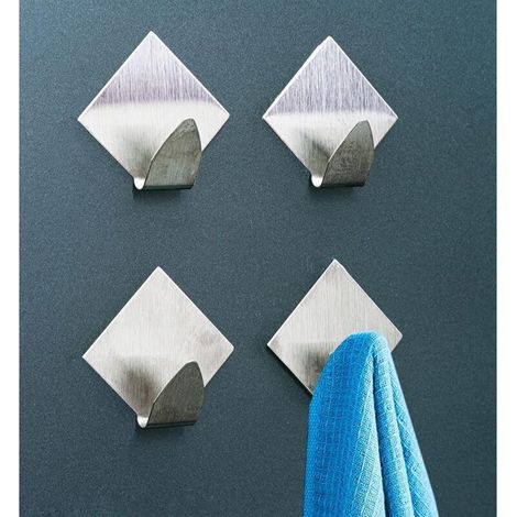 Crochets adhésifs en métal pour salle de bain et cuisine – 4 pièces – crochets adhésifs muraux pour objets, porte-serviettes, crochet mural de maison – Couleur métallique (1/4)