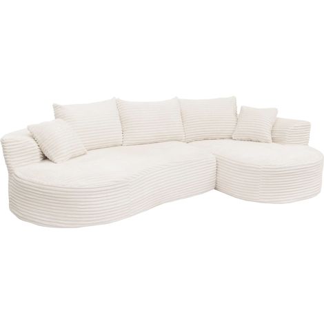Set divani sofà HHG-671, divano a 3 posti lounge, stoffa/tessuto a coste (370 g/m²) penisola a sinistra, bianco
