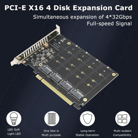 2x Carte réseau 4 ports M.2 NVMe, Splitter PCIE X16, Support RAID, Pour SSD 2230-2280, Tour serveur (1/5)