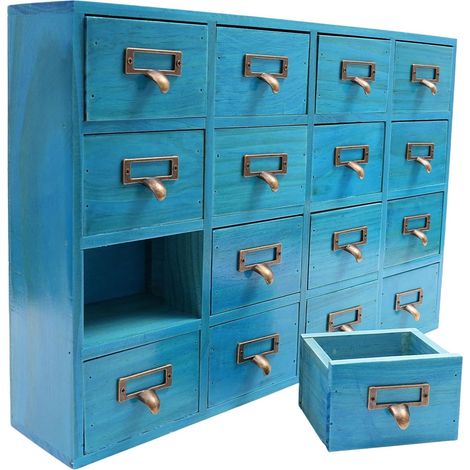 Apothekerschrank, Schubladenschrank, Aufbewahrungsschrank mit 16 Schubladen, Schreibtisch-Organizer aus Holz (blau)