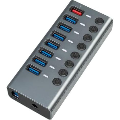 Concentrador USB 7x 3.0 + 1 Divisor de aluminio de 8 puertos Estación de entrada multipuerto (1/5)
