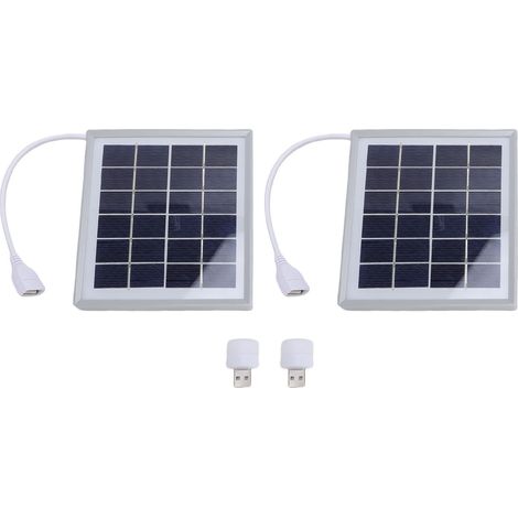 Ortviai Panneau Solaire Monocristallin 5 W USB Portable avec Lampe LED – Lot de 2, Gris