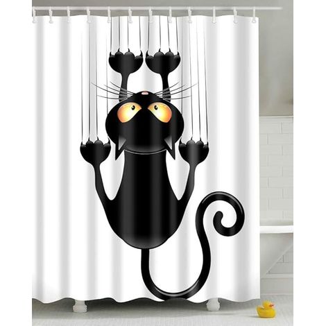 1 Stück Leashy Lustiger Katzen-Duschvorhang zum Selbermachen mit Haken (Schwarze Katze, 15 cm)