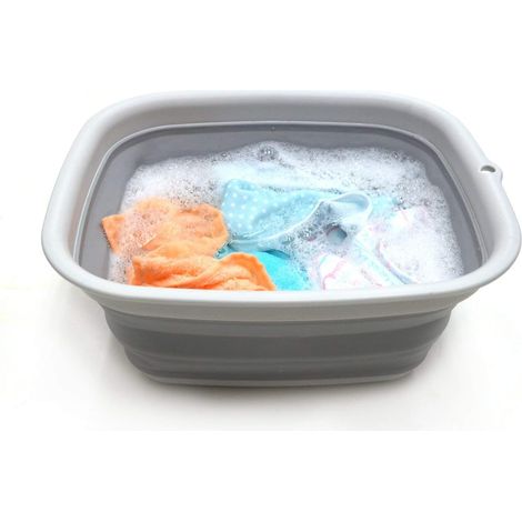 Bac pliable - Bac à vaisselle pliable - Bassine à laver portable - Bac à laver en plastique peu encombrant (gris) (1/5)