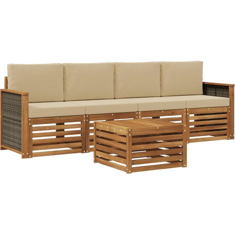 Outdoor-Sofagarnitur 5 pcs Natur und Beige Massivholz Akazie vidaXL