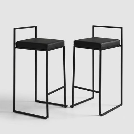 Juego de 2 taburetes altos de cocina de metal y piel sintética Dale - Negro (1/4)