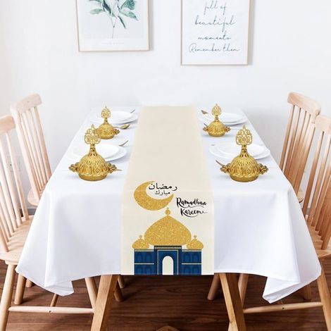Chemin de table Aïd al-Fitr, napperon lune, chemin de table Ramadan Moubarak, décoration de table 33 x 183 cm (1/5)
