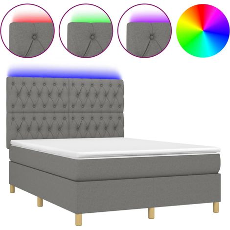 Maison Exclusive - Sommier à lattes de lit et matelas et LED Gris foncé 140x190 cm (1/5)