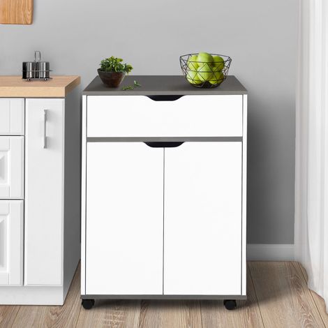 COSY aparador de cocina con cajón de madera blanco y estantes grises L.60 CM
