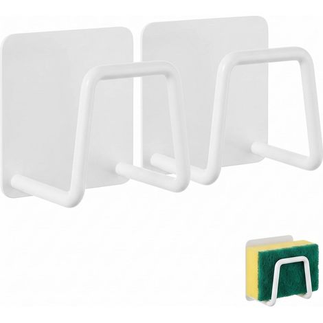 Porte Éponge pour Évier Cuisine Lot de 2 Support 50 mm Blanc Drainage Rapide Anti Moisissure et Organisation Hygiénique Optimale (1/4)