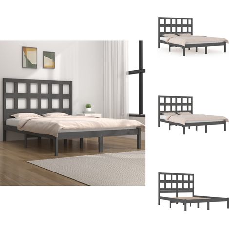 Massivholzbett Grau Kiefer 200x200 cm - Holzbett - Kiefernholzbett - Doppelbett - Massives Holzbett - Modernes Bett (1/5)