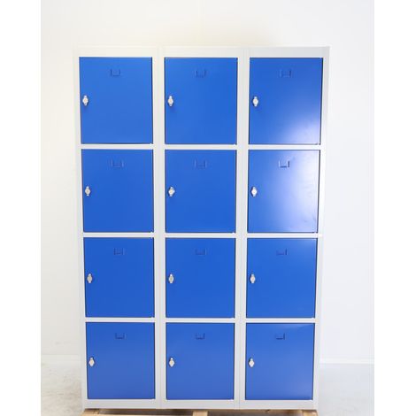 [JAMAIS UTILISE] Vestiaire 12 Casiers Multicases L120xH180xP50cm Fermeture Moraillon Gris/Bleu - WK445-GB (1/5)