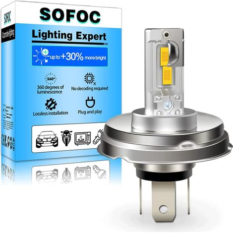 P45T Ampoule R2 Led Phare Moto/Voiture Feu Antibrouillard Jaune DC 12V-18V 60W 4000Lm Conception Faisceau Haut Et Bas (1/5)