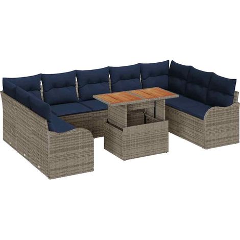 Garden Sofa Set 10 pcs 9-Seater Grey and navy blue vidaXL (1/5)