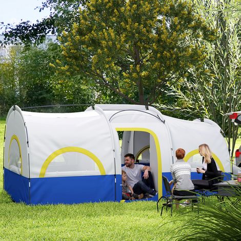 Tente familiale 4 6 personnes imperméable chambres indépendantes bleu/blanc 435x251x195 cm