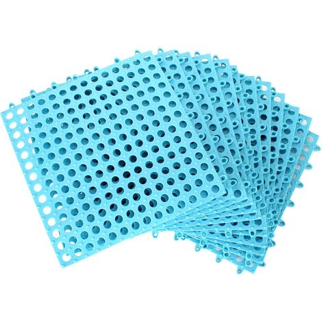 Lot de 10 Dalles de sol de emboîtables, Tapis de bain antidérapant en assembler de forme carrée 3030cm avec trous de drainage (bleu) (1/5)