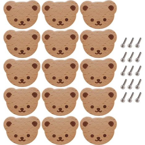 15 boutons de meubles, boutons de tiroir en bois, boutons d'armoire en bois, boutons de tiroir ours pour enfants, boutons de commode (1/5)