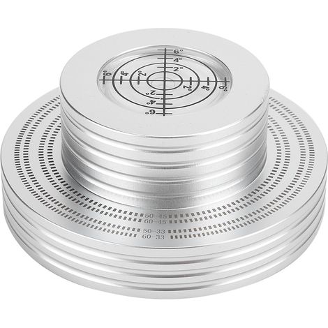 Poids stabilisateur pour vinyle LP avec niveau à bulle haute précision, argenté, serre-disque pour platine (1/5)