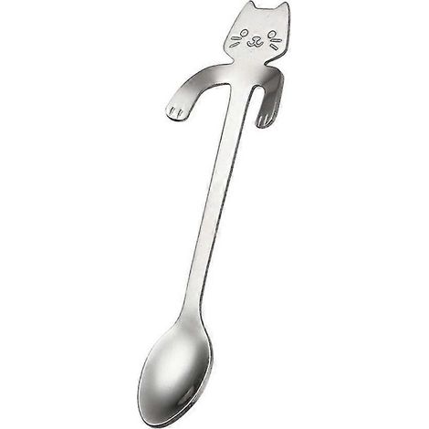 Cuillère à soupe/dessert/café en acier inoxydable à long manche, motif chat de dessin animé, FCU