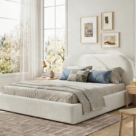 Cadre de lit beige en boucle 223 x 200 x 98,5 cm (1/5)