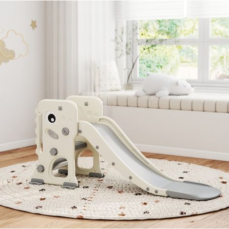 Scivolo per bambini 3 in 1 con struttura da arrampicata, canestro, pieghevole, avorio HAVRYA (1/3)