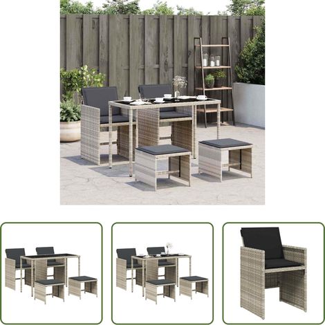 vidaXL Table de jardin - Ensemble à manger de jardin et coussins 5 pcs gris clair rotin (1/5)