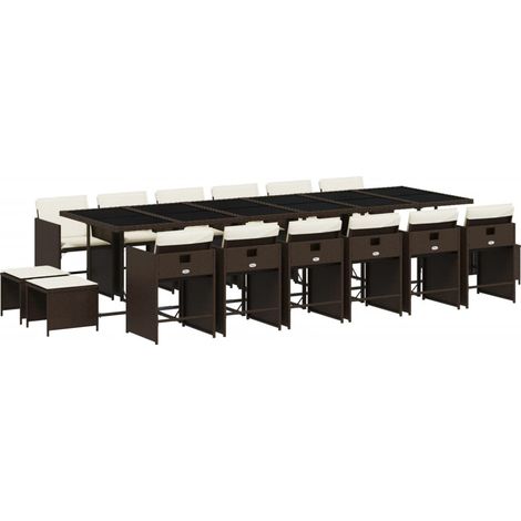 Maison Exclusive - 17-tlg. Garten-Essgruppe mit Kissen Braun Poly