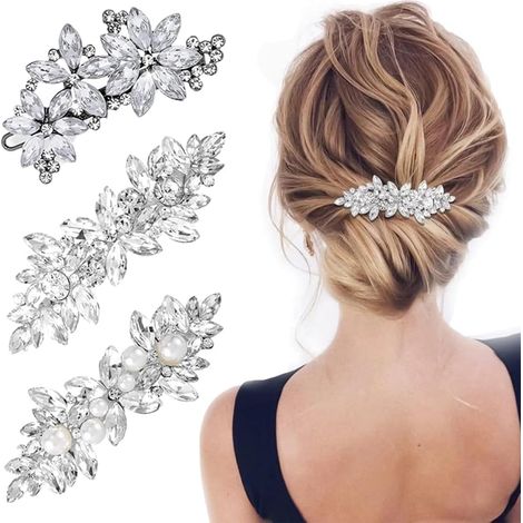 Pieces Rhinestone Bridal Hair Clips, Wedding Hair Accessory Silver Crystal Pearl Hair Clips Crystal Flower Hair Barrettes for Bride and Bridesmaid (1/5)