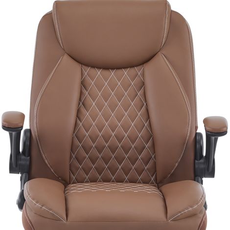 Ergonomischer Bürostuhl mit Lendenstütze, Hochklappbaren Armlehnen und Gepolstertem Sitz, Leder Braun (1/5)