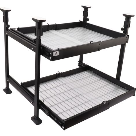 2-stöckiger Schubladenorganizer aus Kohlenstoffstahl, Auszugsschublade für Küchenschränke, Schwarz, Klein, Doppel (1/5)