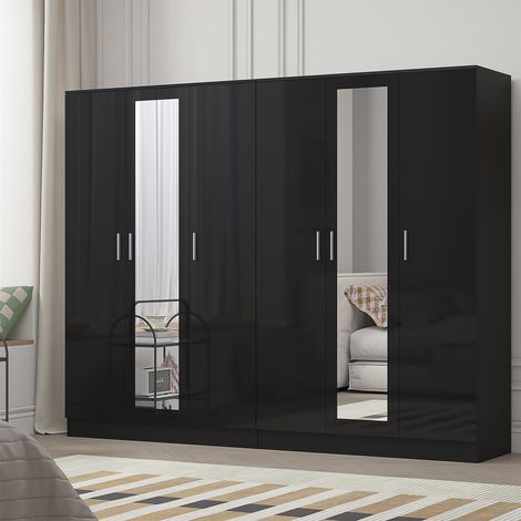Reflect 2pc Wardrobe Bundle - 3 Door Mirror + 3 Door Mirror - Black Gloss & Black Oak