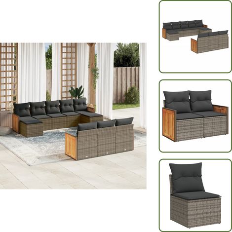 The Living Store 10-tlg. Garten-Sofagarnitur mit Kissen Grau Poly Rattan - Gartensessel (1/5)