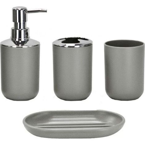 Ensemble d'accessoires de salle de bain au design moderne, 4 pièces, bouteilles de lotion, porte-brosse à dents, tasse à dents, porte-savon, gris-quatre