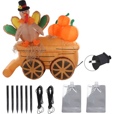 Chariot de citrouille gonflable dinde 210T polyester 100-240V avec LED pour automne Thanksgiving jardin pelouse prise AU (1/5)