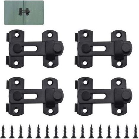 4 PCS Loquet de Porte en Acier Inoxydable Petite Serrure de Porte Sécurité Loquet Coulissant avec 16 Vis Cadenas Serrure à Moraillon Antivol pour Porte, Fenêtre, Salle de Bain(Noir) (1/5)