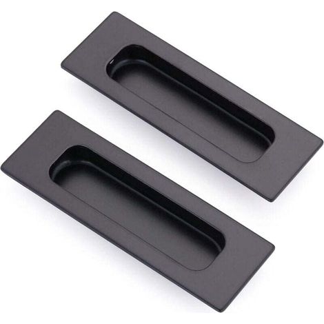 Juego de 2 tiradores rectangulares empotrables para puertas correderas 12 x 4 x 1,2 cm en acero inoxidable negro mate (1/4)
