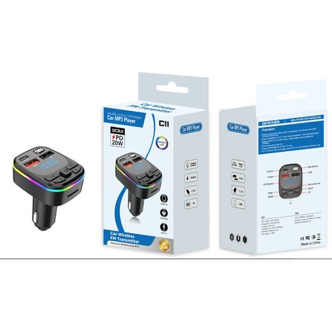 C-series car charger, FM frequency digital display, Bluetooth player, car cigarette lighter, PD fast charger wholesale - Black (1/3)