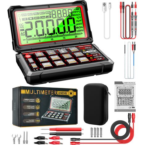 Multimètre automobile Multimètre numérique 20 000 points RPM, impulsions mS Écran pliable à 180° de 5,15 pouces Combinaison de 16 sondes de test (1/5)