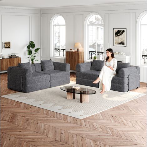 Sofá cama individual con arcón lateral gris OKMYHOME (1/5)