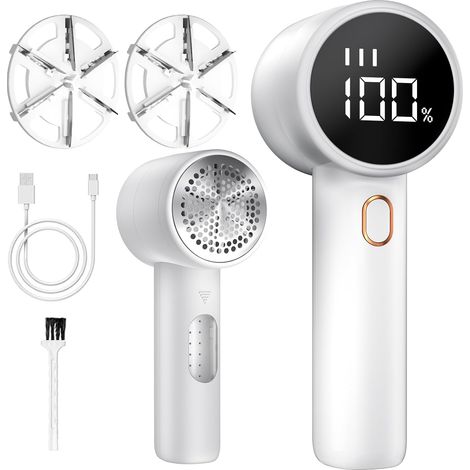 Anti Bouloche Électrique Écran LED Rechargeable Câble Type C Tête à 6 Lames Fraise Peluches Idéal pour Vêtements Canapés Couvertures Rideaux (1/5)