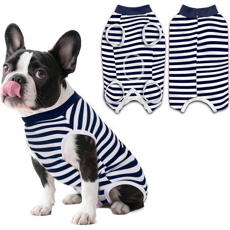 1 - Combinaison de récupération - Gilet médical chien - Protection des plaies - Coton doux respirant - Pour mâle et femelle - Bleu marine - XL