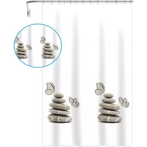 Cleafe - Tenda Doccia Vasca Bagno Impermeabile Decorata Sassi Shabby Chic 240x200cm 87566 - (1/5)