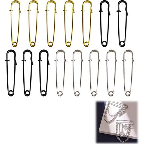 Lot de 15 Grandes Épingles à Nourrice en Métal - Épingles à Nourrice Géantes pour Cuir, Toile, Couvertures, Travaux Manuels - 7 cm - Mécanisme à Ressort Facile à Utiliser (1/5)