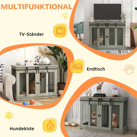Cage de transport pour chien 2 portes, style rustique, verrouillable, grise (1/4)